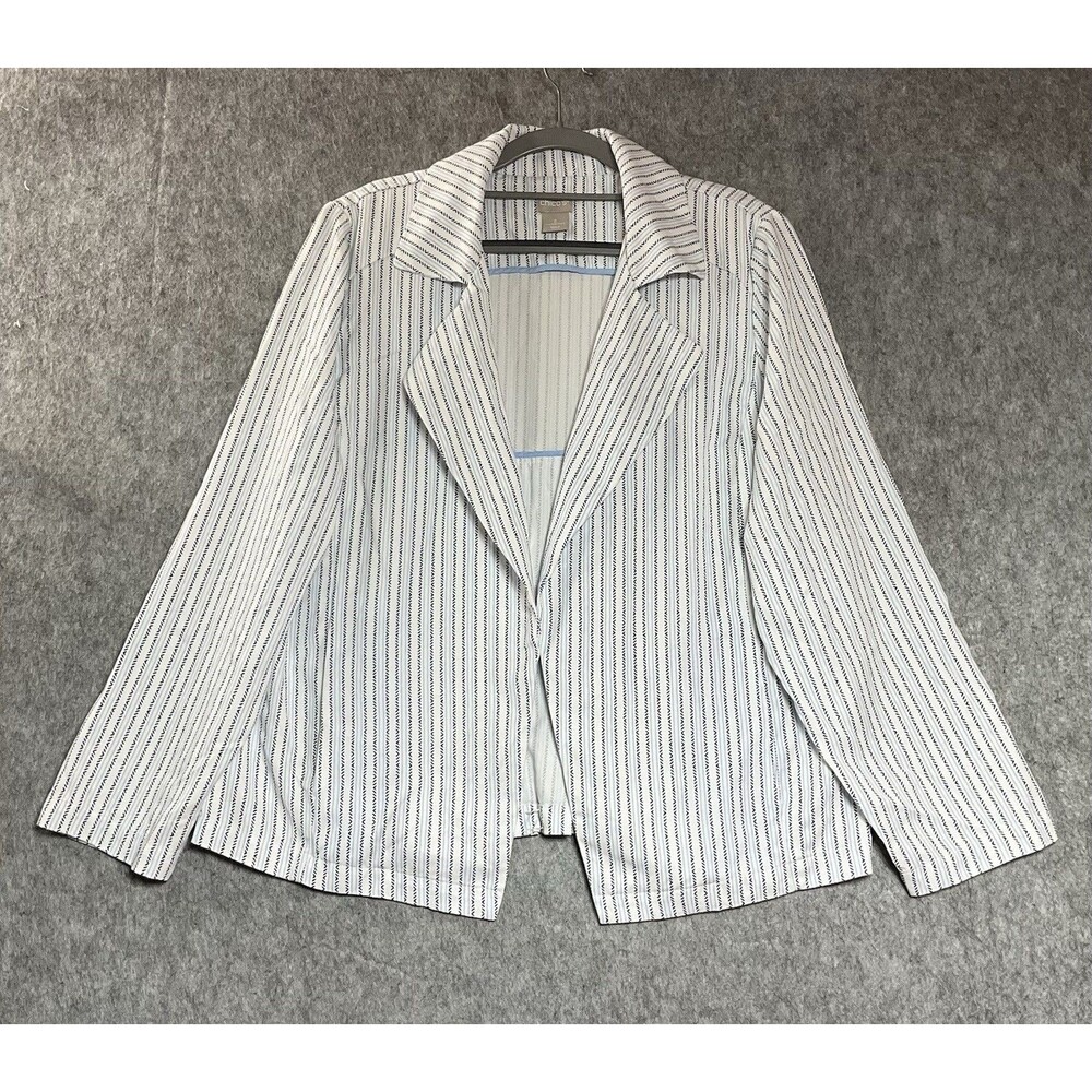 Chicos Jacket Blazer Womens 2 Large White Blue Striped Open Capsule Classic